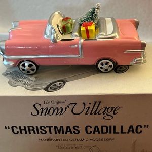 DEPARTMENT 56 CHRISTMAS CADILLAC SNOW VILLAGE PINK CONVERTIBLE CAR W/ BOX #54135
